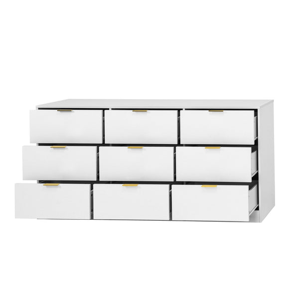 English Elm 9 Drawer Handleless White Matte Dresser Sleek Minimalist Storage for Bedroom or Hallway White W409S00015
