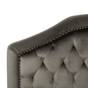 English Elm Tufted Queen Headboard with Nailhead Trim Solid Wood Frame Adjustable Iron Legs Grey 57875.00NVLTGRY