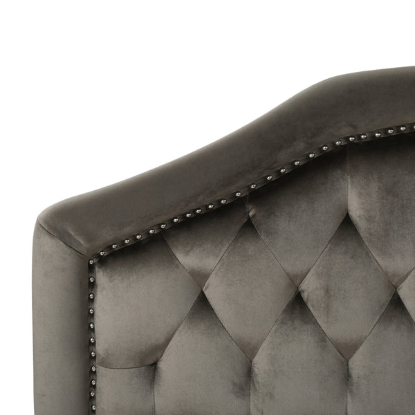 English Elm Tufted Queen Headboard with Nailhead Trim Solid Wood Frame Adjustable Iron Legs Grey 57875.00NVLTGRY