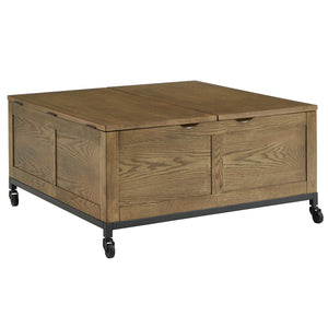 Homelegance By Top-Line Millie Square Storage Trunk Coffee Table with Iron Casters Oak MDF