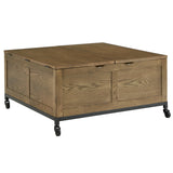 Homelegance By Top-Line Millie Square Storage Trunk Coffee Table with Iron Casters Oak MDF