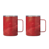 Cambridge 16 Oz Red Geo Stainless Steel Insulated Mugs, Spill-Proof Lid - Set of 2