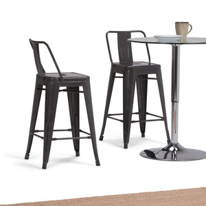 English Elm Rayne - Set Of 2 Industrial Metal Counter Height Stools With Curved Back For Kitchen & Bar Use B136P159483-GIGA