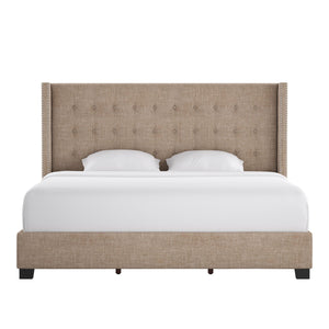Homelegance By Top-Line Harlyn Tufted Linen Wingback Bed Beige Linen