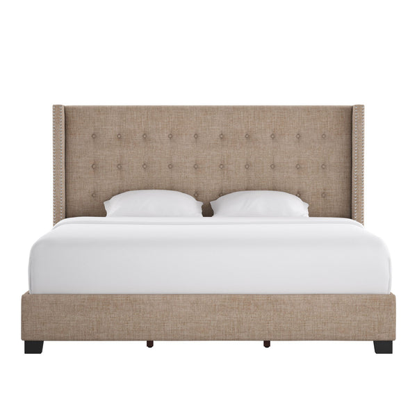 Homelegance By Top-Line Harlyn Tufted Linen Wingback Bed Beige Linen