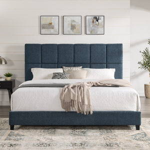 Legends Furniture Bridgevine Home King Size Navy Blue Denim Squares Upholstered Platform Bed Endurance Denim, Blue  Zbrd-7000kg