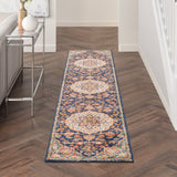 Nourison Passion PSN22 Machine Made Power-loomed Narrow Border Indoor Only Transitional Bohemian Rug Navy Multicolor, Navy Multicolor 100% Polypropylene 99446018809