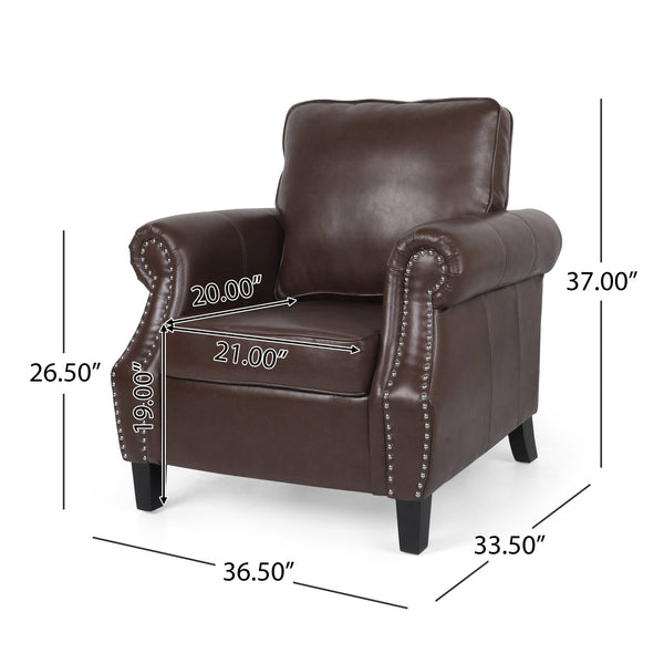 English Elm Club Chair Faux Leather Deep Seat Lounge with Dark Birch Legs for Living Room 71403.00PUDBRN