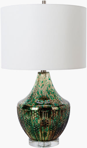 Surya Dundas Elegant 27" Traditional Table Lamp With Crystal Base & Linen Shade For Cozy Living Spaces Body, Emerald Glass,Crystal,Linen,Iron Dds-001