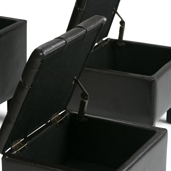 English Elm Dover 3 Piece Storage Ottoman Set In Tanners Brown - Stylish Seating & Hidden Storage Solution! B136P158206