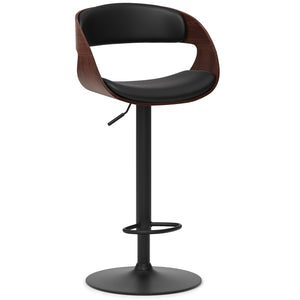English Elm Archer Bentwood Adjustable Swivel Bar Stool in Black Vegan Leather with Walnut Veneer, Gas Lift B136P158379
