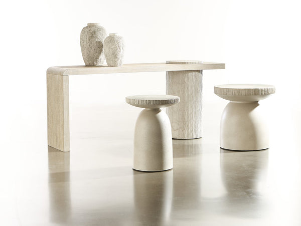 Bernhardt Bernhardt Antibes Accent Table — Sculptural Pumice Grc Side Table, Ribbed Edge, Rustic Modern Statement (18"X18"X24") 350115