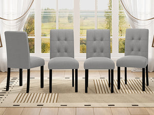 English Elm 4 Piece Modern Tufted Dining Chair Set with Rustic Linen Upholstery, Black Rubber Wood Legs, Durable Comfort and 250 lb Capacity Gray N752P317334E