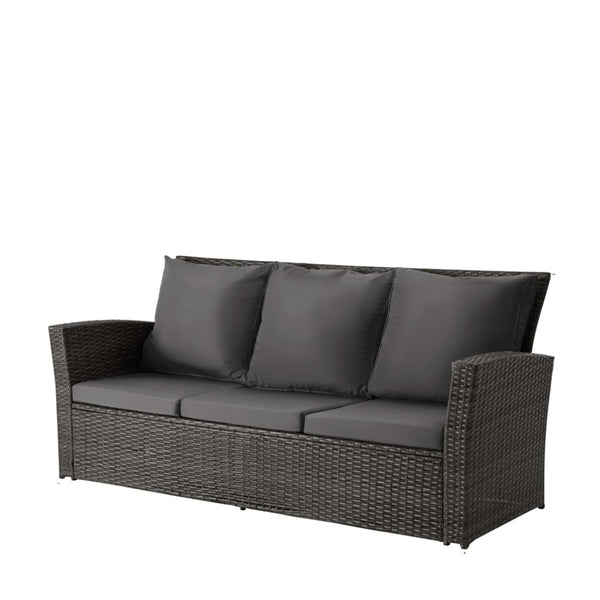 English Elm 67.7" Outdoor Wicker Three Seat Sofa High Back Pe Frame Patio Lounge Furniture Black B082P455125