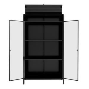 English Elm 47.6" Metal Storage Cabinet Antique Black with Tempered Glass Doors Flip-Top 4-Tier Display Buffet W3122P272697