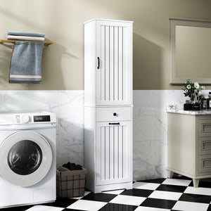 English Elm Laundry Cabinet with Drawer & Removable Laundry Bag Organizer, White MDF Particleboard, Slim 39.4" x 20.7" x 8.7" W331P235403