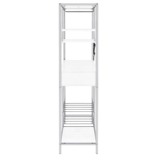 English Elm Draper Gloss White Led Wine Cabinet with Chrome Frame and Open Bar Shelving B062P441294