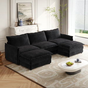 English Elm Corduroy 3-Seater Oversized Cloud Couch With Movable Footrests For Ultimate Comfort & Flexibility W834S00428