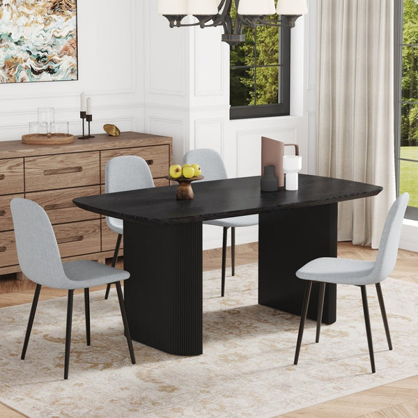 English Elm Table And Chair Set - Modern 67X35.4 Inch Black Wood Grain Mdf Dining Table With 4 Gray Chairs W1151S04157-GIGA