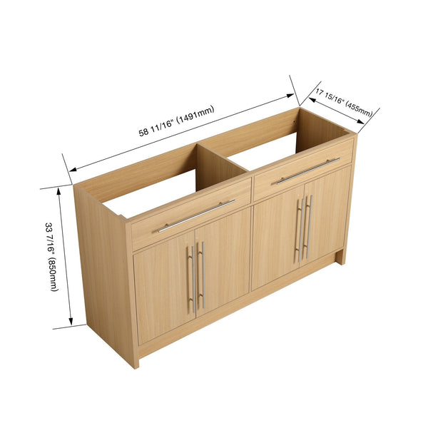English Elm 60" Freestanding Bathroom Vanity 4-Soft Close Doors Original Oak Plywood KD-Pack Ready DIY Cabinet W1972P348988