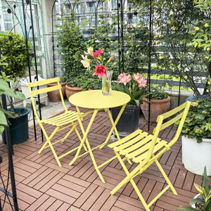 English Elm 3 Piece Outdoor Bistro Set Foldable Steel Cafe Table Chairs Powder Coated Patio Yellow W1586P143143