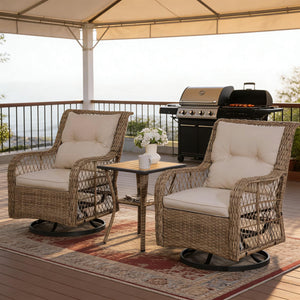 English Elm Wicker Pe Rattan 3 Piece Outdoor Bistro Set with Swivel Glider Chairs for Balcony T3971P446017