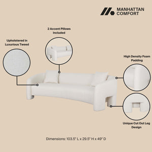 English Elm Sylvia 104" Tweed Loveseat in Ivory — Kiln-Dried Pine Frame, High-Density Foam, 2 Accent Pillows, Commercial-Grade Comfort and Durability B365P398107