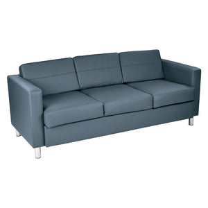 OSP Home Furnishings Pacific Faux Leather Contemporary Sofa with Chrome Legs for Modern Living Spaces Blue PAC53-R105