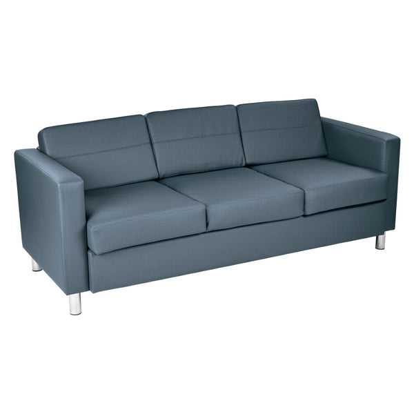 OSP Home Furnishings Pacific Faux Leather Contemporary Sofa with Chrome Legs for Modern Living Spaces Blue PAC53-R105