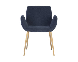 Sunpan Lucano Dining Armchair - Elegant Scooped Design with Vertical Channel Tufting and Gold Legs Belfast Navy