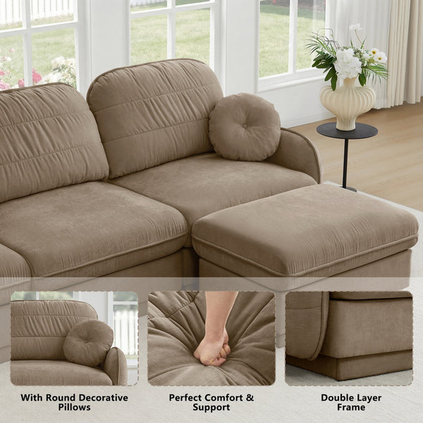 English Elm Chenille Cloud Modular Loveseat with Deep Foam Cushions Quilted Back and Ottoman Light Coffee W714S01757