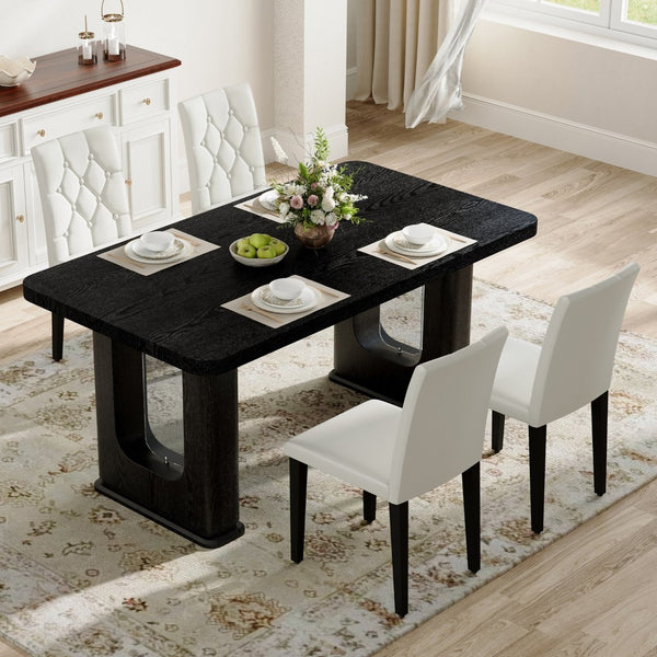 English Elm Table 5-Piece Stylish Dining Set With Textured Black Wood Table & Ergonomic White Pu Chairs W1151S04310-GIGA