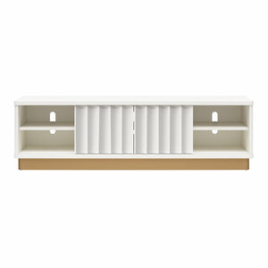 English Elm Rene Glossy White Scalloped TV Stand with Sliding Doors & Gold Base for TVs up to 65" — Chic Organizer B2733P395076