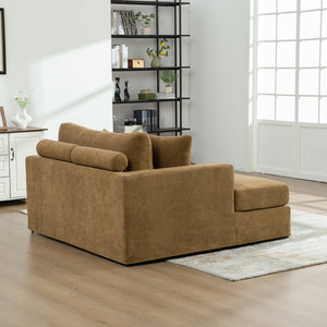 English Elm 56.3" Wide Chenille Linen Convertible Sofa Bed with Pocketed Springs and Matte Black Legs Brown W3189S00008