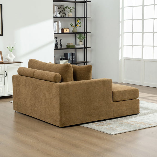 English Elm 56.3" Wide Chenille Linen Convertible Sofa Bed with Pocketed Springs and Matte Black Legs Brown W3189S00008