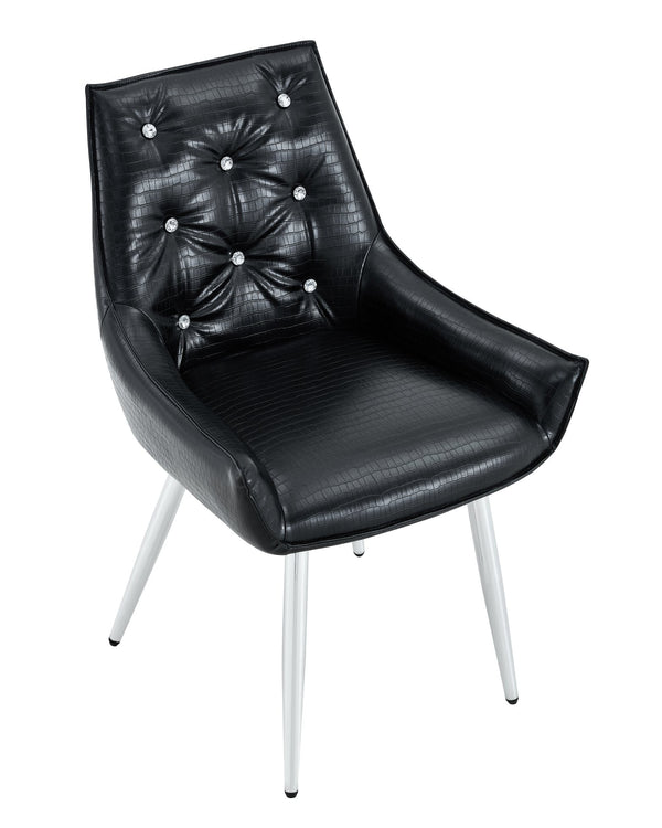 English Elm Crocodile Textured Pu Leather Accent Chair Diamond Tufted with Chrome Metal Legs W3493P456316
