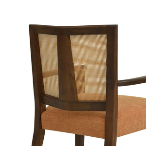 English Elm Christopher Knight Home® - ARM Mid-Century Dining Chair with Rattan Back & Upholstered Foam Seat, Solid Rubberwood Frame Caramel,Walnut N771P254005W