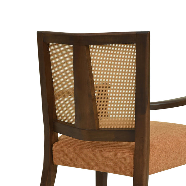 English Elm Christopher Knight Home® - ARM Mid-Century Dining Chair with Rattan Back & Upholstered Foam Seat, Solid Rubberwood Frame Caramel,Walnut N771P254005W