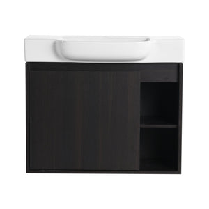English Elm 28'' Floating Bathroom Vanity with Ceramic Sink Soft Close Door Melamine Cabinet Dark Oak W999P426640