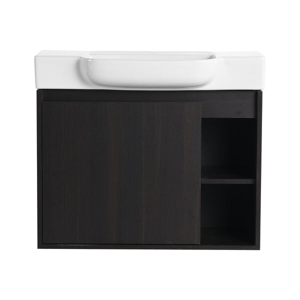 English Elm 28'' Floating Bathroom Vanity with Ceramic Sink Soft Close Door Melamine Cabinet Dark Oak W999P426640