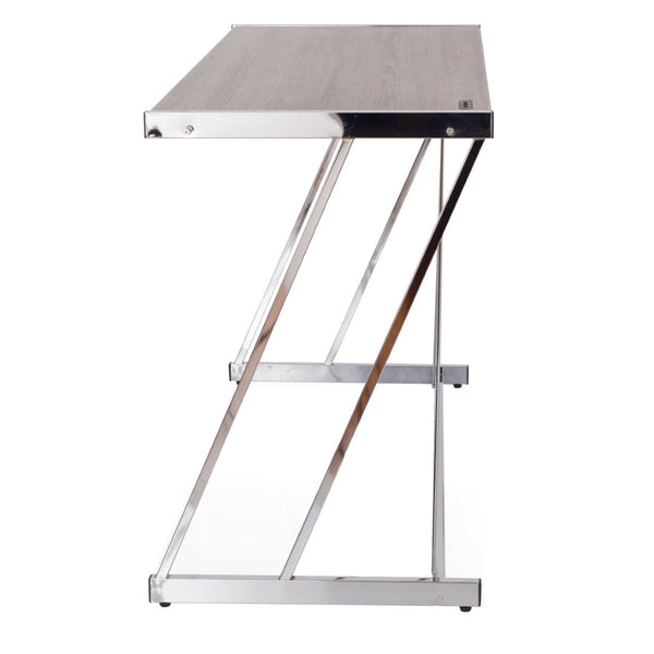 English Elm Weathered Oak Writing Desk With Usb Ports – Modern Chrome Accents For Stylish Home Office Setup B062P184542-GIGA