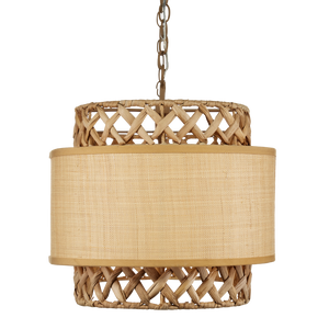 Isola Chandelier - Contemporary Khaki Wrought Iron Light with Natural Water Hyacinth & Grasscloth
