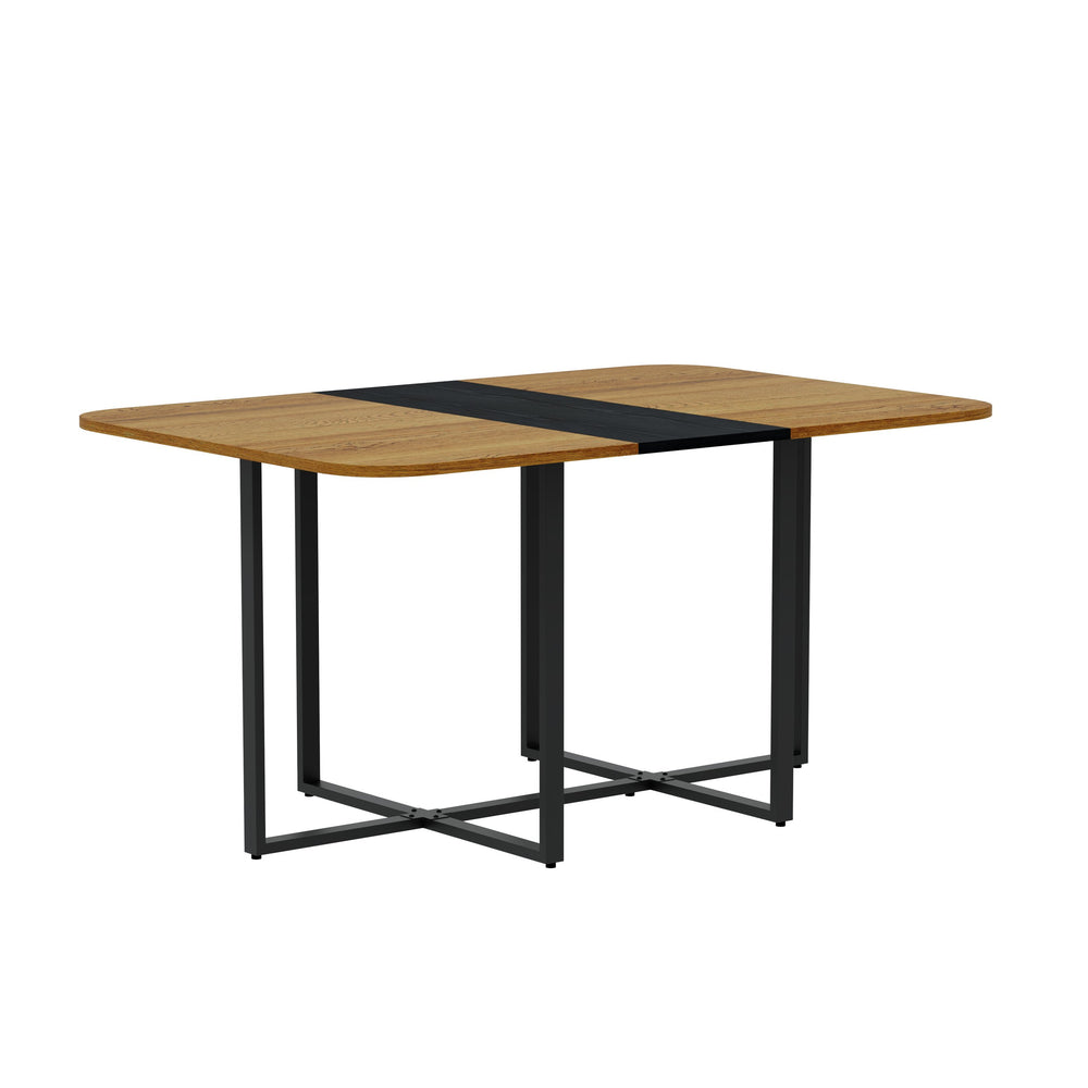 English Elm Modern Dual-surface Dining Table Mdf Top with Marble Wood Grain Black Metal Frame W3875P395610