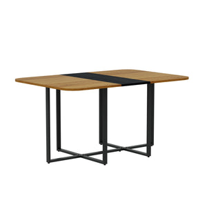 English Elm Modern Dual-surface Dining Table Mdf Top with Marble Wood Grain Black Metal Frame W3875P395610
