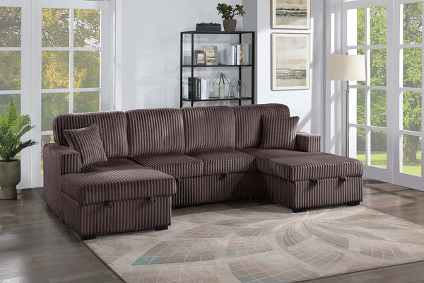 English Elm Chocolate Corduroy 3 Piece Sectional Sleeper Sofa with Raf Laf Chaise Storage Seating Chocolate B011S02169