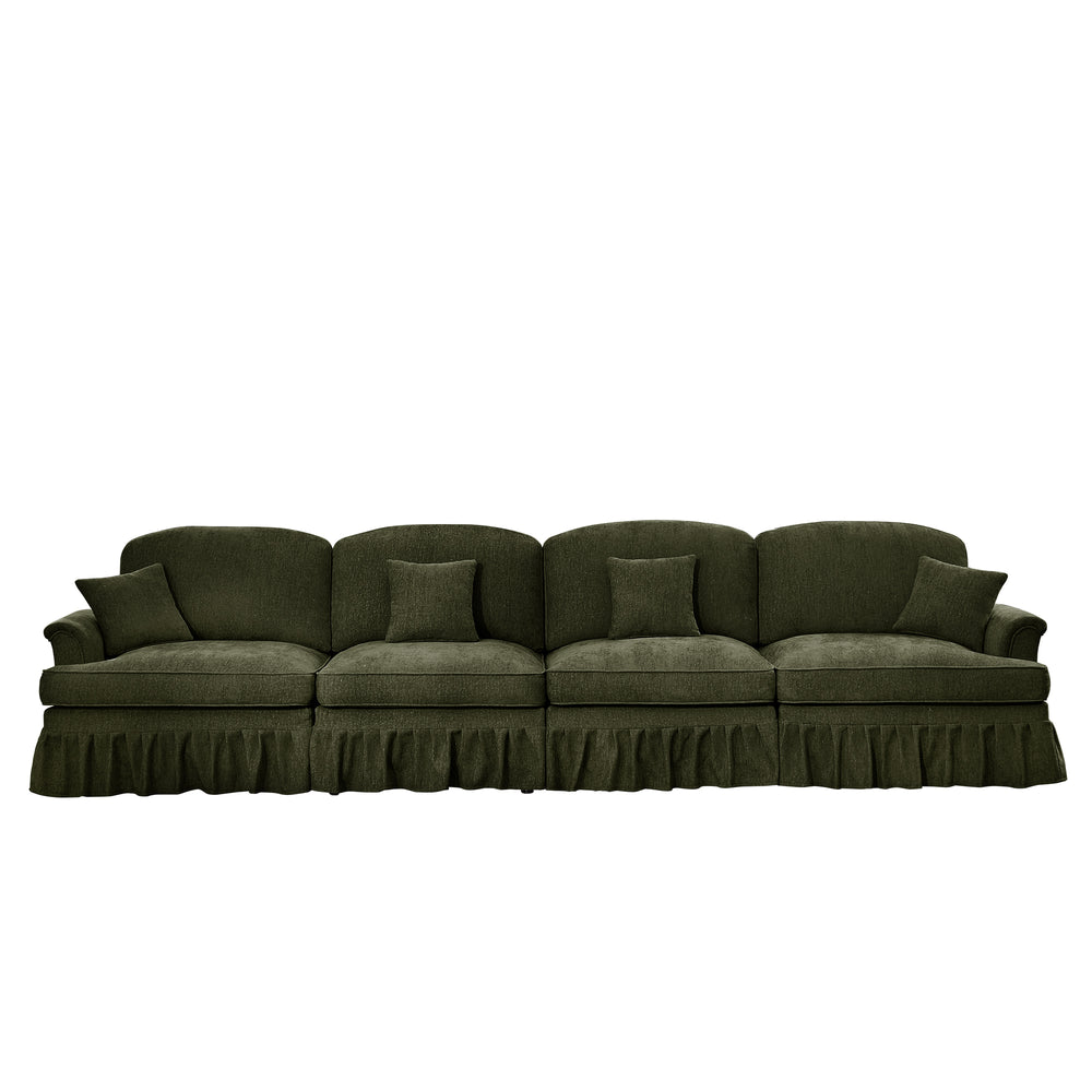 English Elm Elegant Mid Century Chenille 4-Seater Sofa With Flared Arms, Detachable Skirts & Plush Comfort W3041S00349