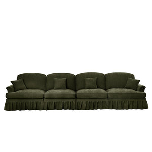 English Elm Elegant Mid Century 4-Seater Chenille Sofa With Flared Arms, Removable Skirts & Modular Design, Green W3041S00314