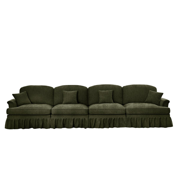 English Elm Elegant Mid Century 4-Seater Chenille Sofa With Flared Arms, Removable Skirts & Modular Design, Green W3041S00314