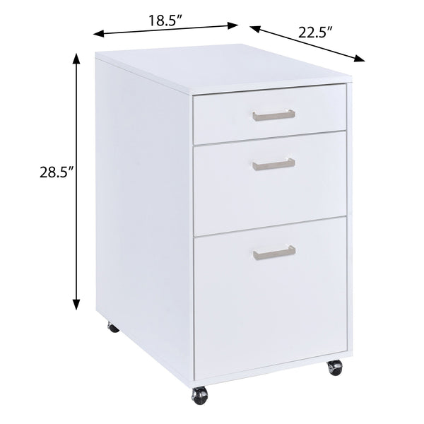 English Elm White High Gloss Contemporary 3-Drawer File Cabinet on Casters — Sleek Space-Saving Office Storage, Durable Finish B062P185691