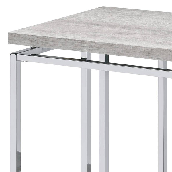 English Elm Modern Minimalist End Table with White Wood Top and Gold-Finish Metal Legs for Chic Living Spaces Chrome,Oak 21.5 L x 52.5 W x 7 H B2741P337715